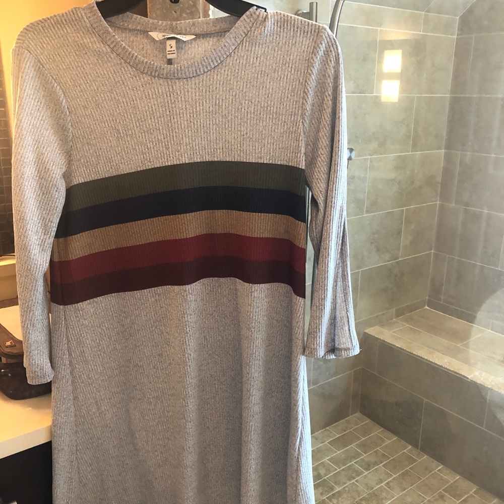 Rainbow Striped Gray Dress